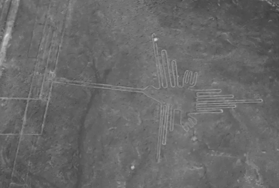 The kolibri of the Nazca lines in Peru seen from above