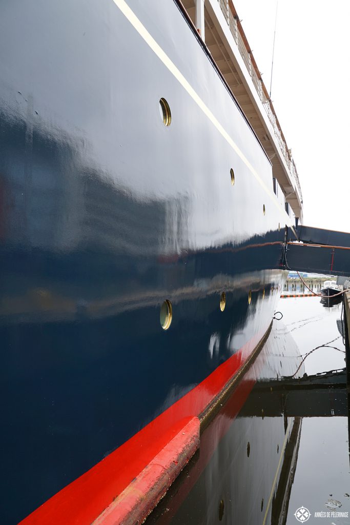 Her Majesty’s Yacht Britannia as berthed in Leith, near Edinburgh in Scotland