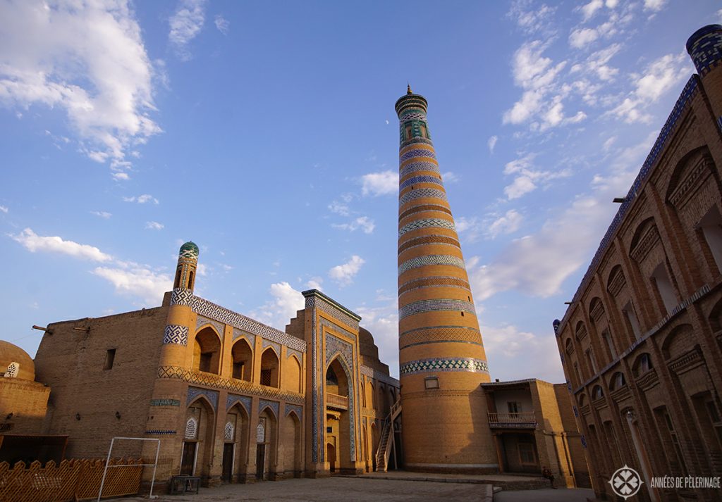 The Islam-Khodja complex with its tall minaret in Khiva, Uzbekistan