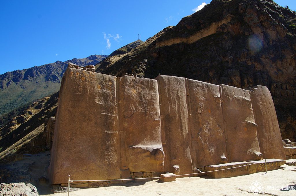 The six monoliths in the Templo del Sol in Ollantaytambo, Peru