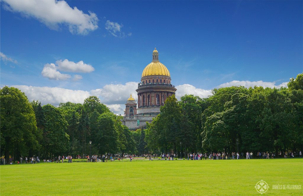 The park in front of the St. Isaac's cathedral in St. Petersburg, Russia