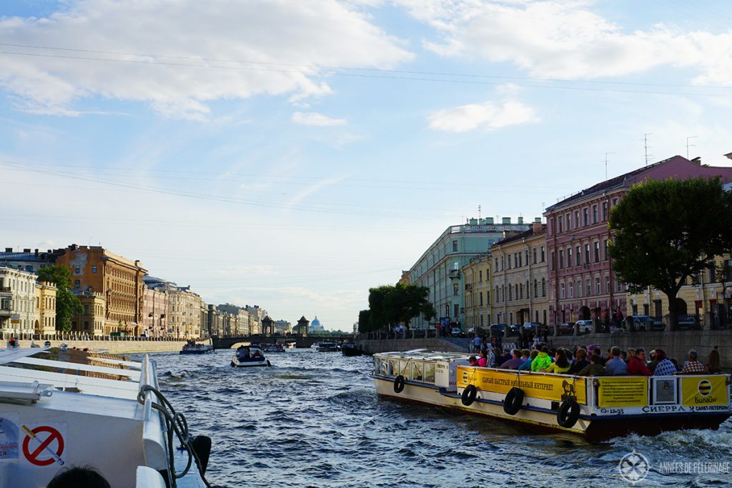 A canal boat tour through St. Petersburg, Russia