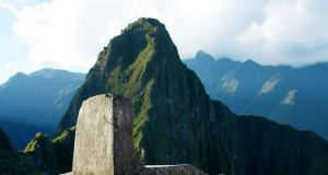 The Intihuatana stone casting its shadow close to solstice in Machu Picchu, Peru