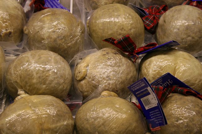 Haggis as sold in a shop in Edinburgh, Scotland