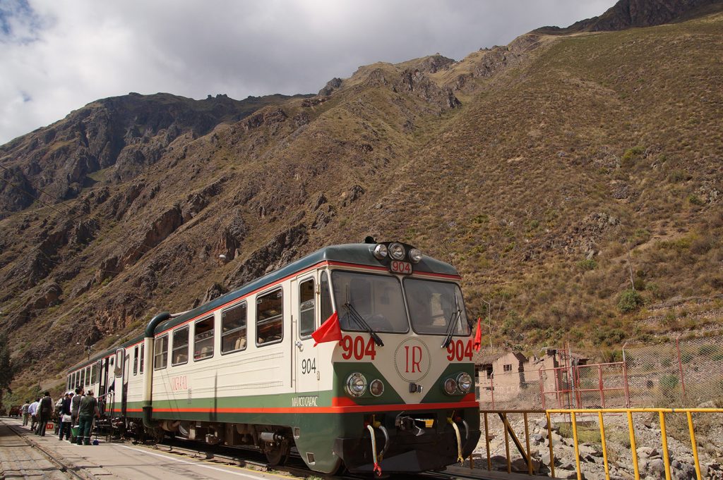 The inca rail train from Cusco to Machu Picchu at the train station