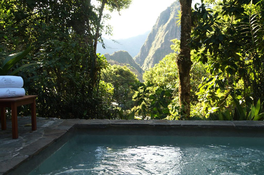 The Belmond Sanctuary Lodge Machu Picchu. Seen here: the view from the pool