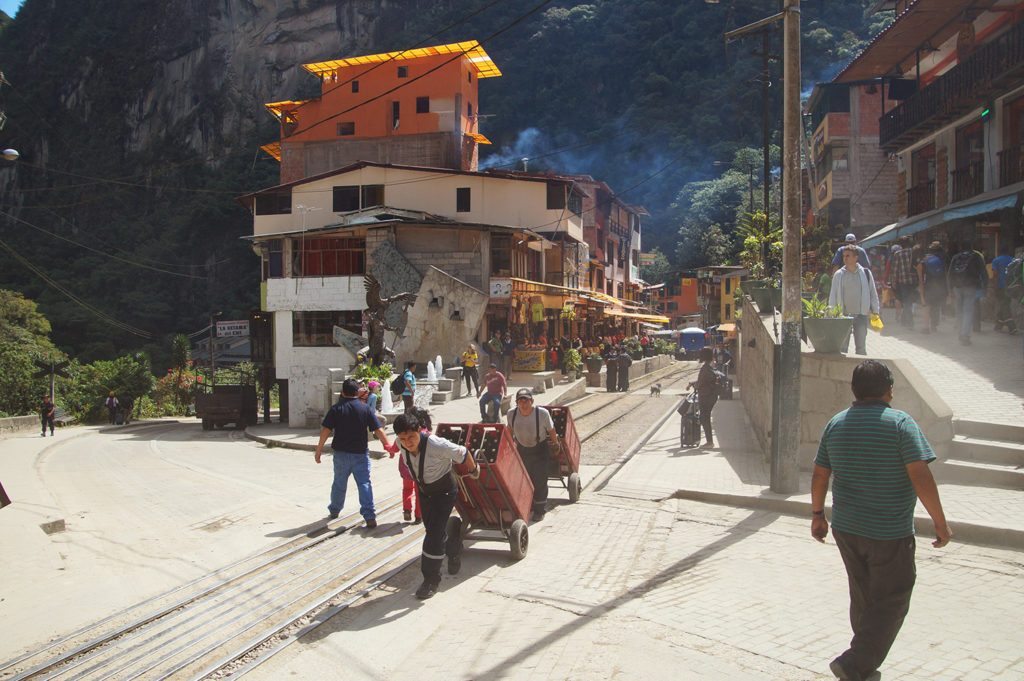 A street lined with hotels in Aguas Calientes Peru