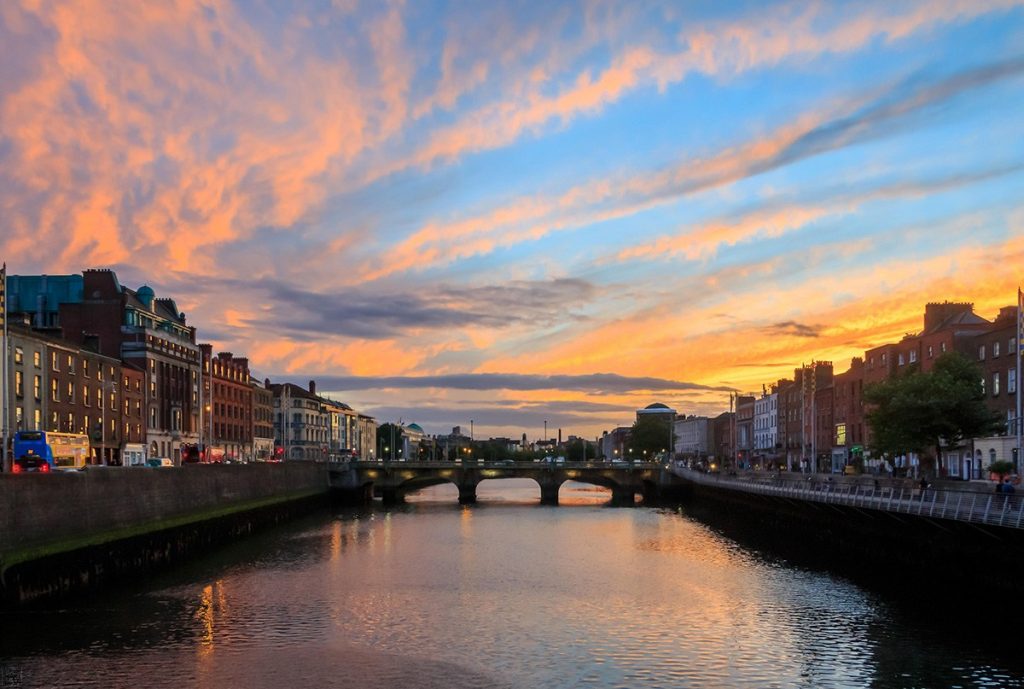 River Liffey in Dublin at sunset, Ireland