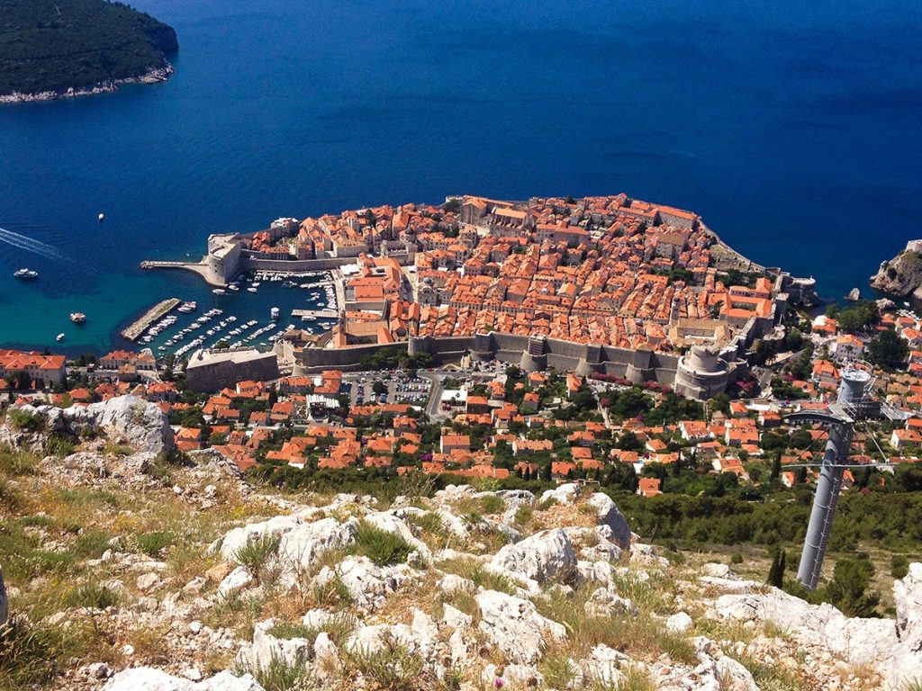 The old town of Dubrovnik in Croatia as seen from above