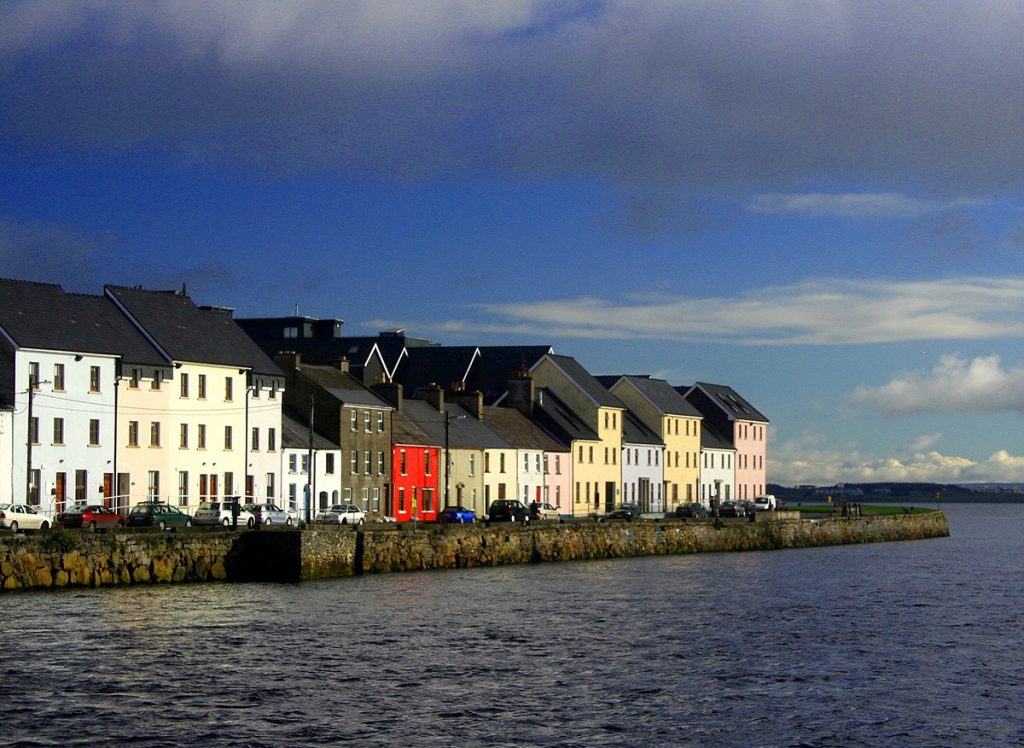 Beach front houses at Galway Harbor, Ireland