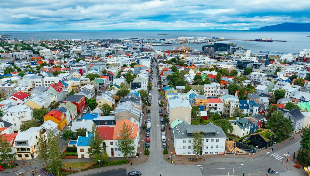 The view of Reykjavik from the Hallgrimskirkja in Iceland