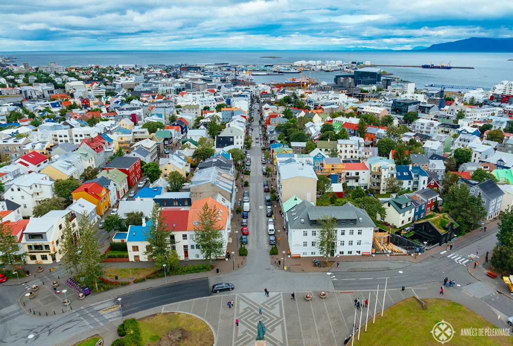 The view of Reykjavik from the Hallgrimskirkja in Iceland