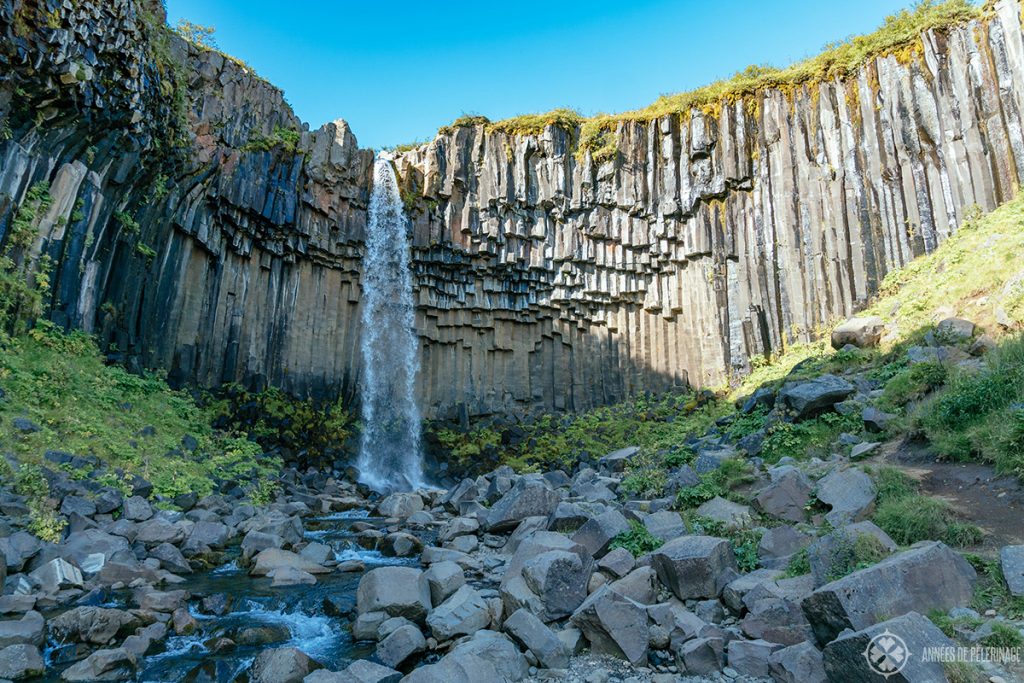 The basalt columns behind the Skaftafell waterfall in Iceland