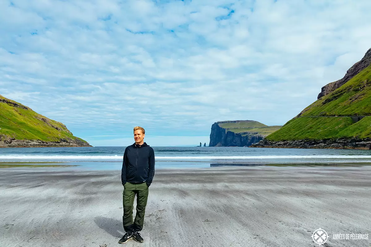 Me standing the beach of the village Tjørnuvík in the Faroe Islands