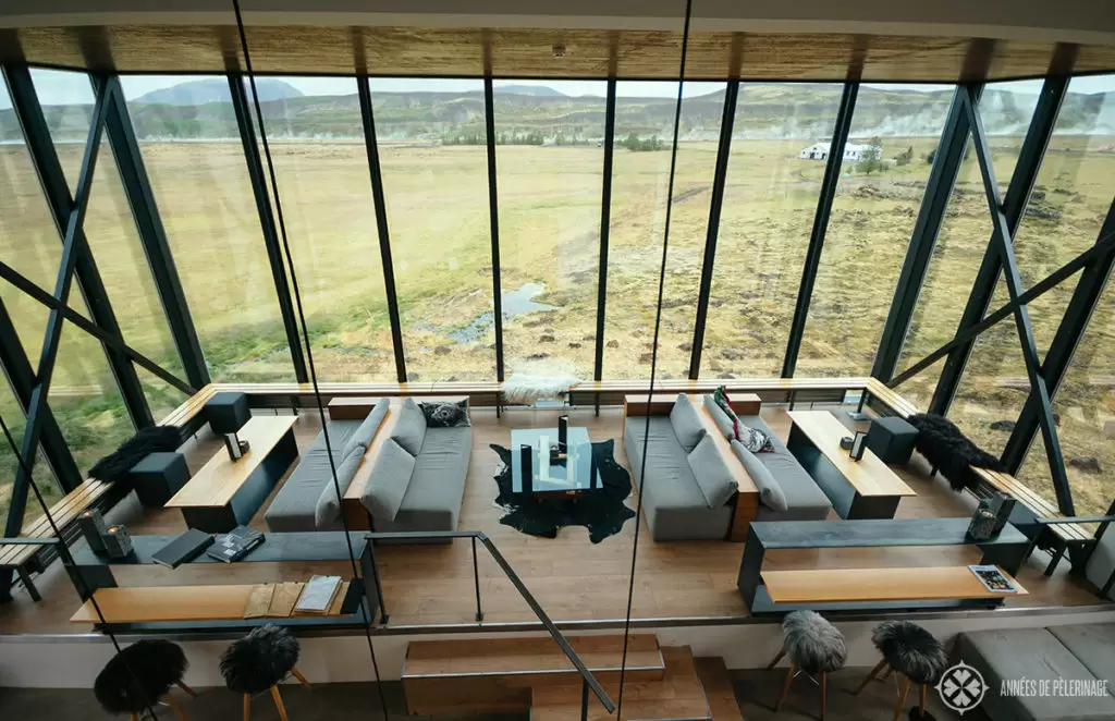 The northern light bar of the Ion Adventure Hotel in Iceland as seen from above