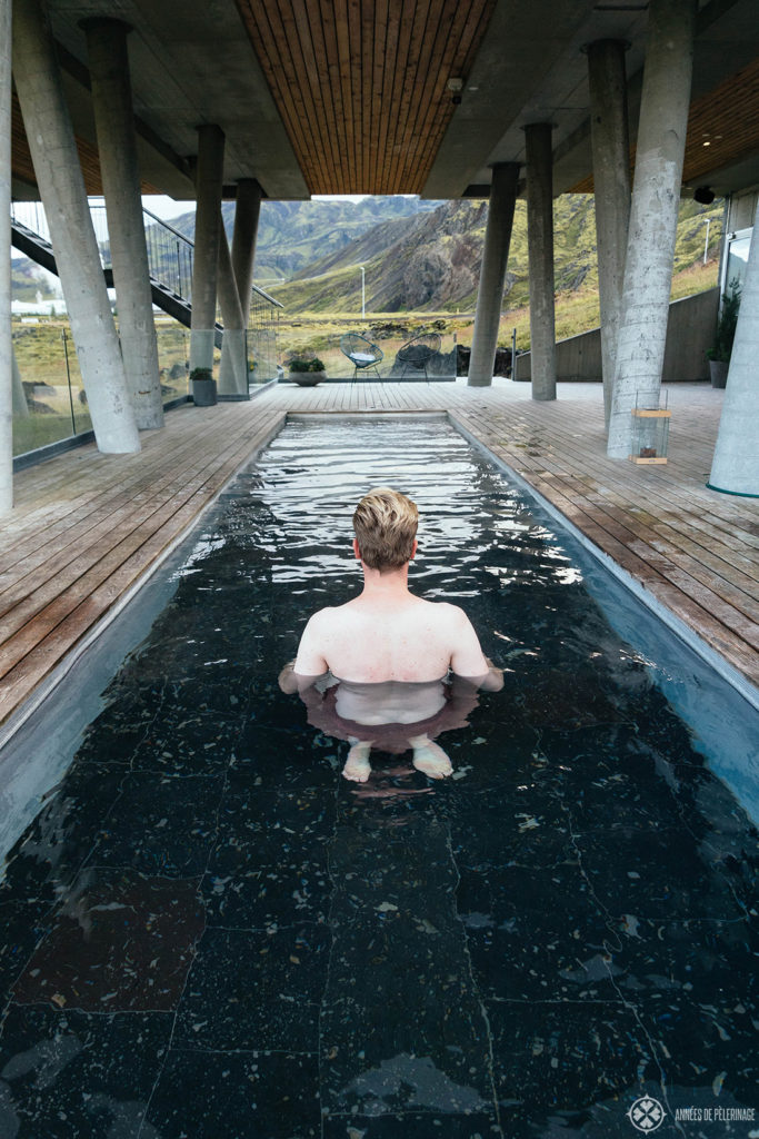 Me relaxing in the pool of the Ion Adventure Hotel in Iceland