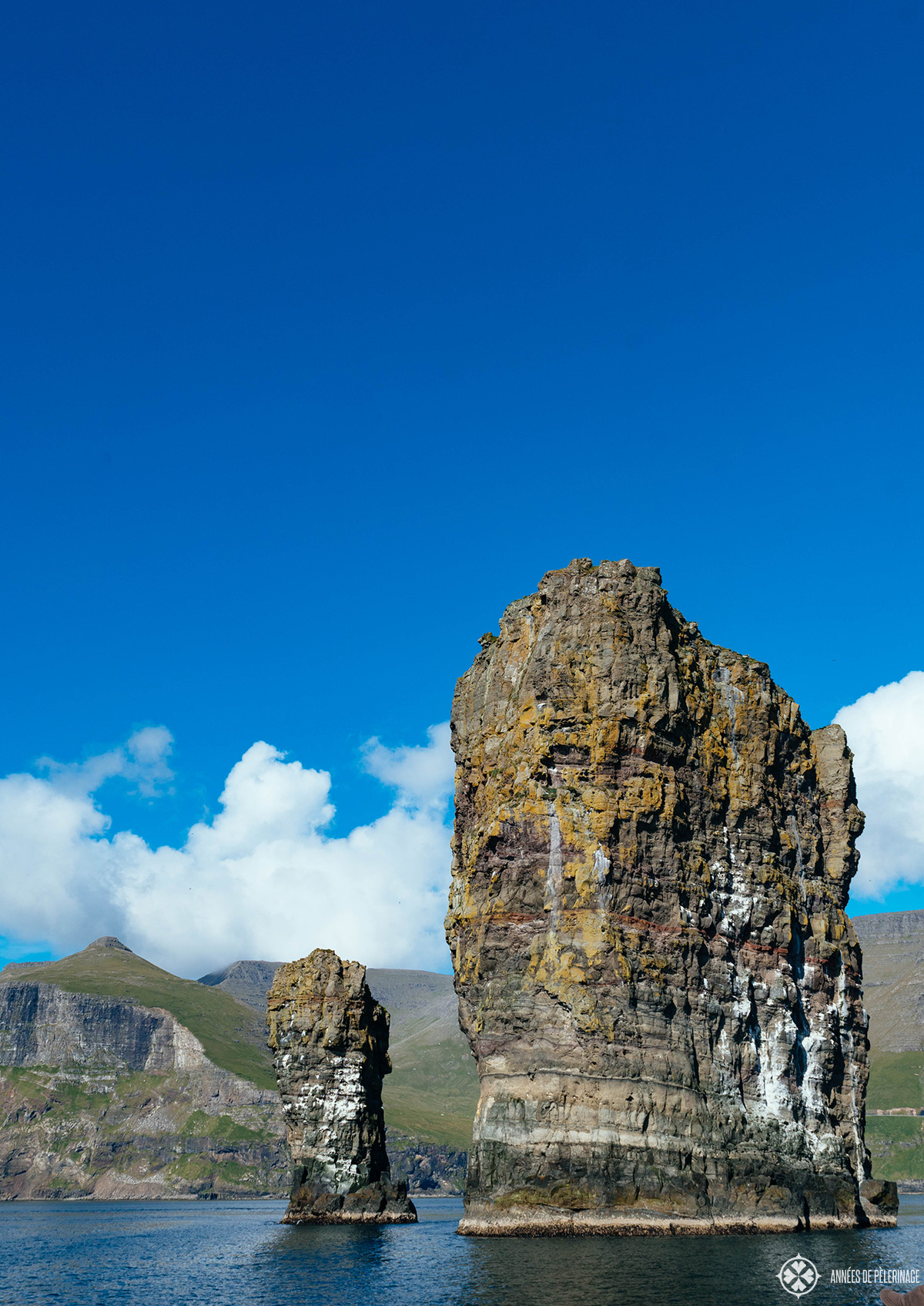 Two rock needles near Mykines in Faroe Islands