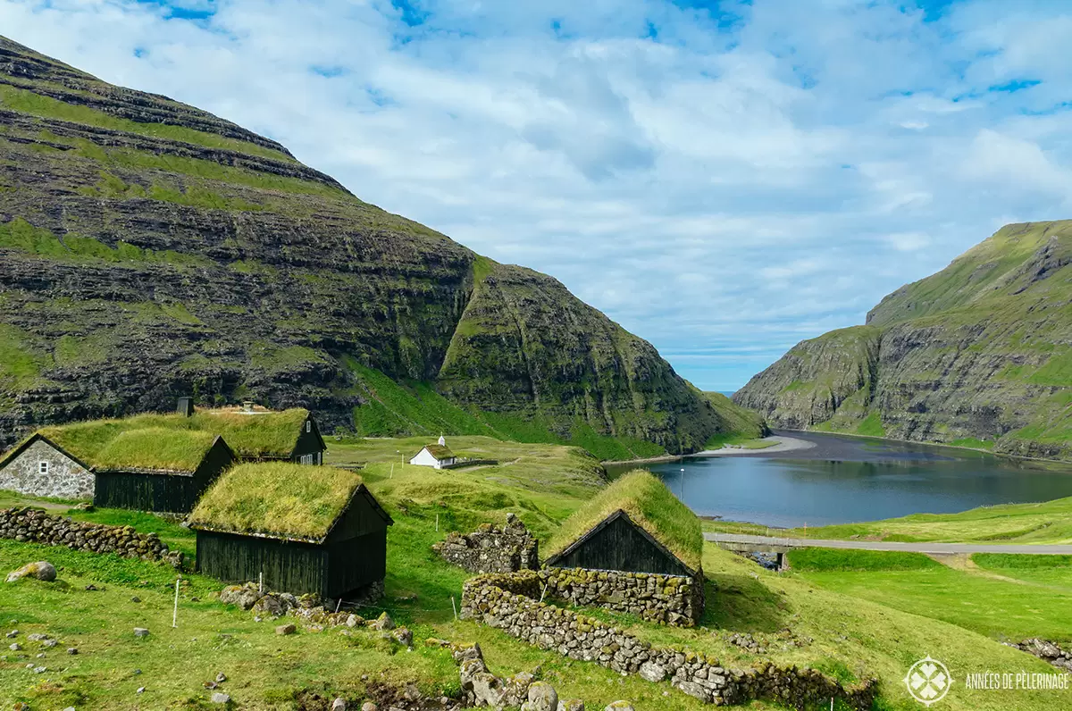 Grass tatched houses in the village of Saksun in the Faroe Islands