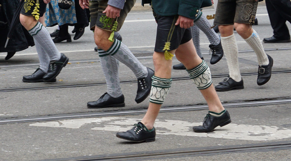 different kinds of traditional bavarian socks at Oktoberfest Munich - these complete authentica Oktoberfest costumes