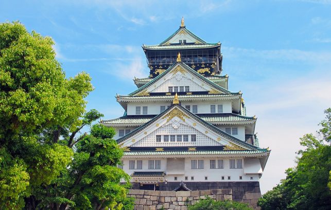 The Osaka castle in bright sunshine - one of japan's biggest samurai castles