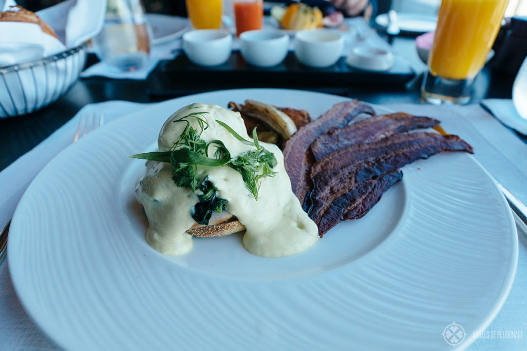 The eggs benedicts at the breakfast of the Aman Tokyo luxury hotel