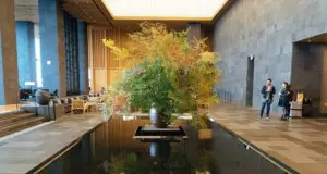 A flower arrangement inside the lobby of the Aman Tokyo