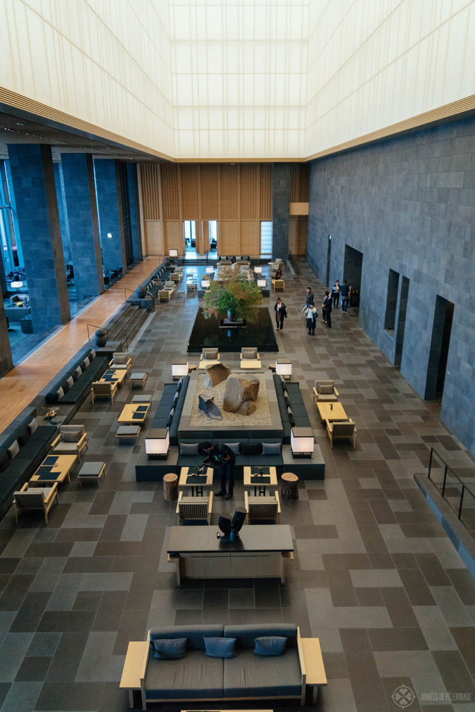 Another view of the lobby of the Aman Tokyo, said to resemble an andon lantern
