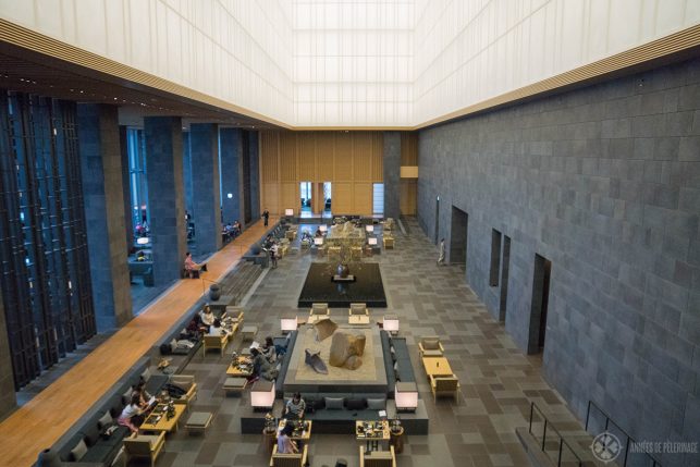The lobby of the Aman Tokyo resort seen from above in Autumn