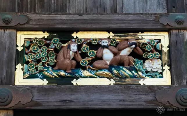 The three wise Monkeys wood carving at Toshogu Shrine, Nikko, Japan