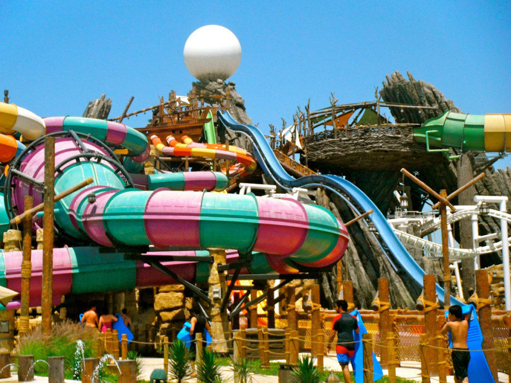 Slides at the Yas Waterworld, one of the best things to do in Abu Dhabi with kids