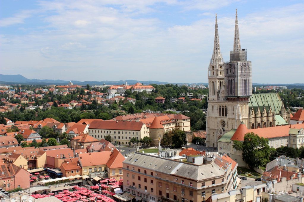 The cathedral and the central square in Zagreb, Crotia
