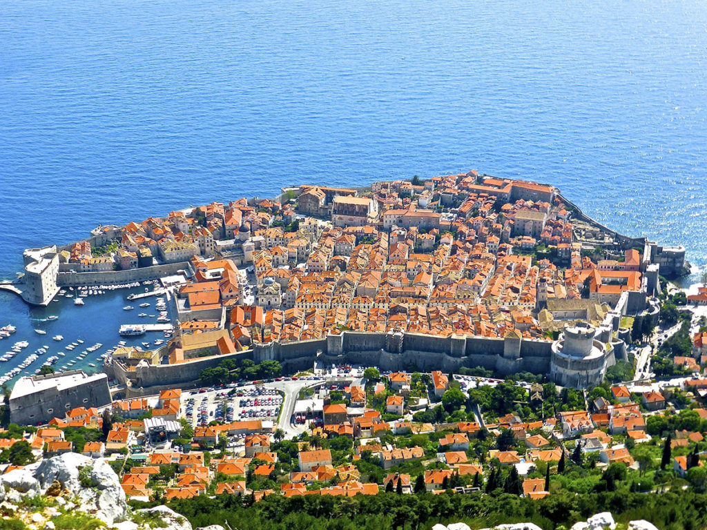 The old town of Dubrovnik, Croatia, as seen from above