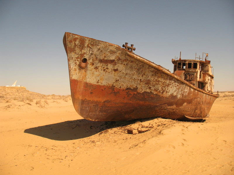 deserted ships on the old ships of lake aral Uzbekistan