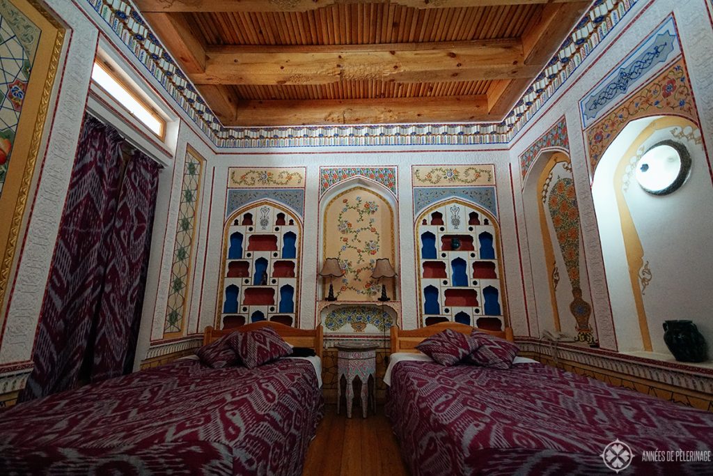 The cozy rooms inside the Hotel Minzifa Bukhara, Uzbekistan