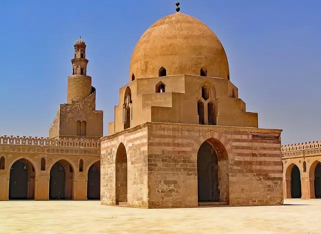 The courtyard of the Mosque of Ibn Tulun in Cairo Egypt - the oldest surviving mosque in cairo