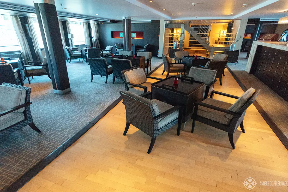 Bar on the first floor of the Oberoi Zahra luxury Nile cruise ship in Egypt