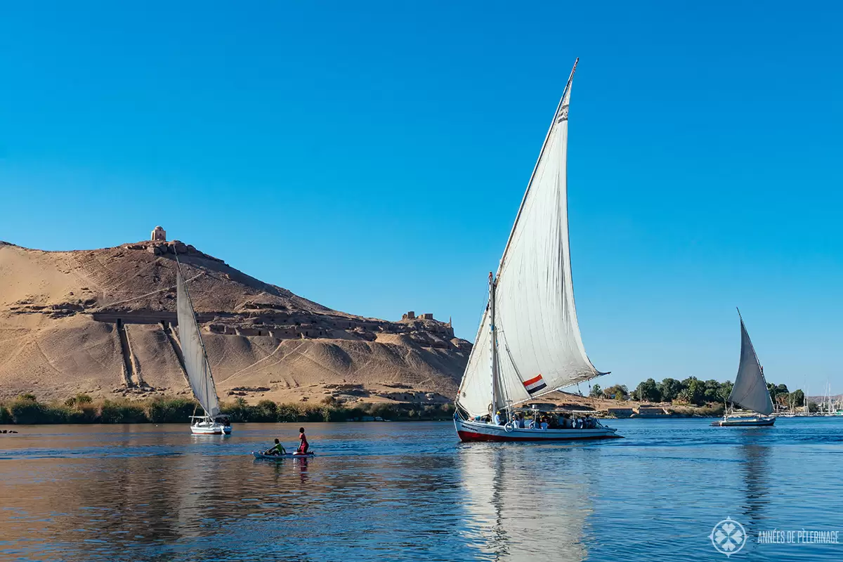 A felucca inside of the tomb district in Aswan, Egypt