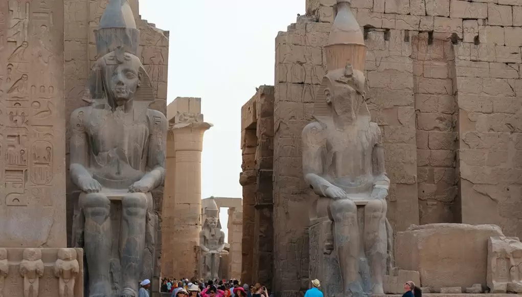 Gigantic statues of Ramses II in Luxor temple, Egypt