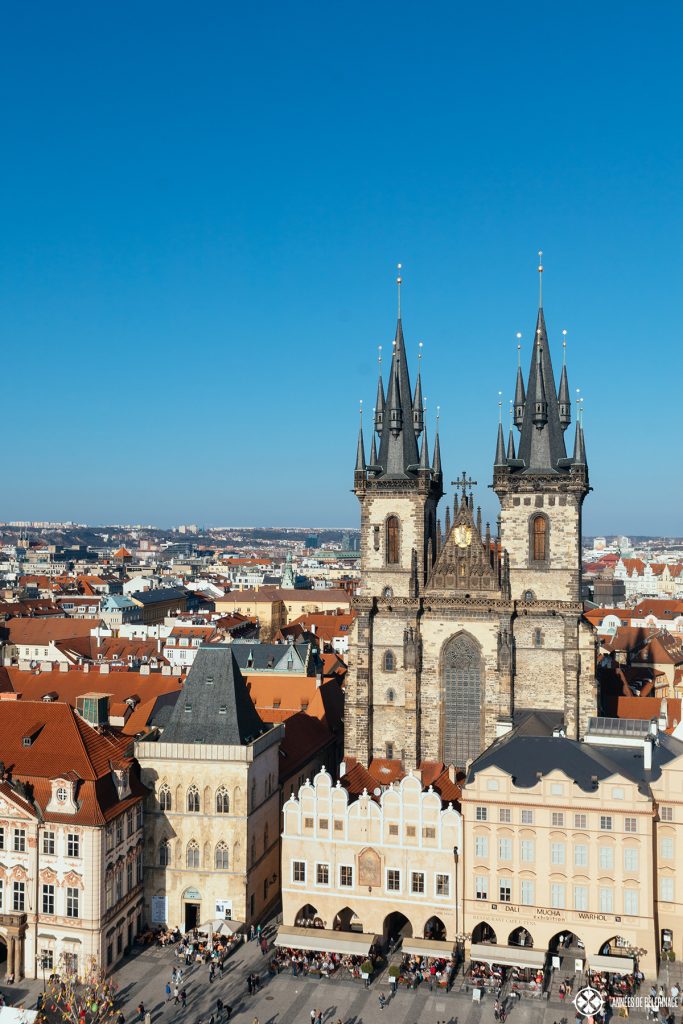 View from the clock tower of the town hall in Prague