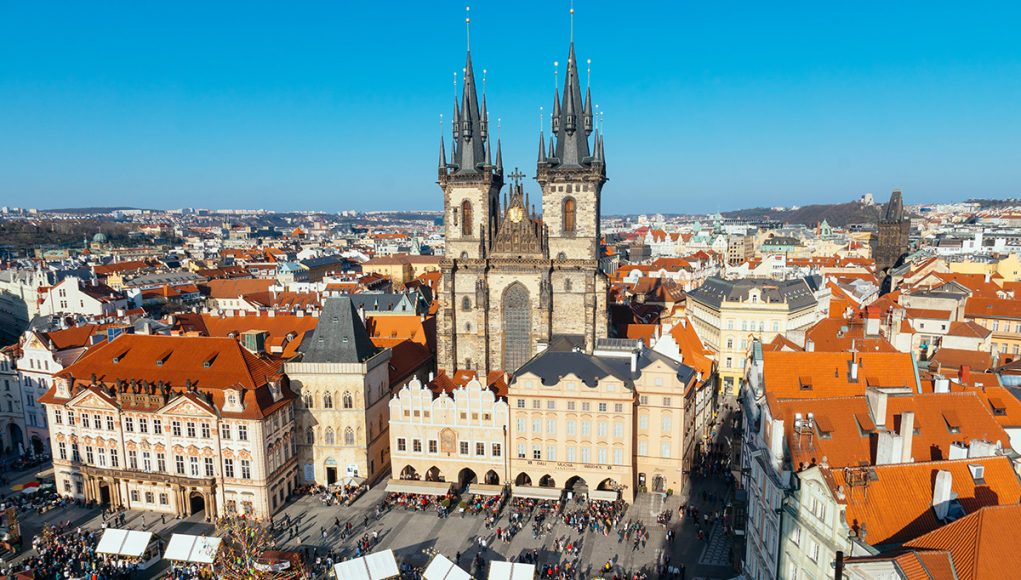 Old Town Square Prague from above (town hall tower)