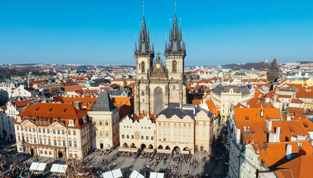 Old Town Square Prague from above (town hall tower)