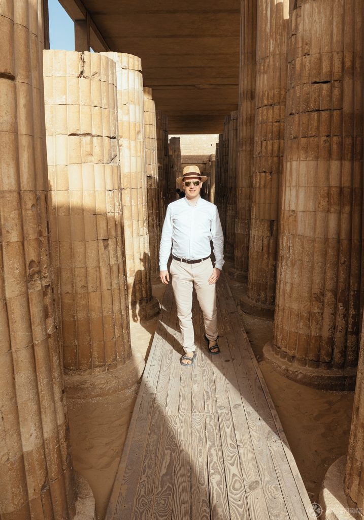 Walking through the colonnade inside Djoser's pyramid complex