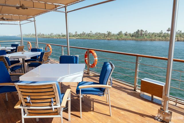 The bar on the sun deck of the Oberoi Zahra luxury Nile cruise ship in Egypt