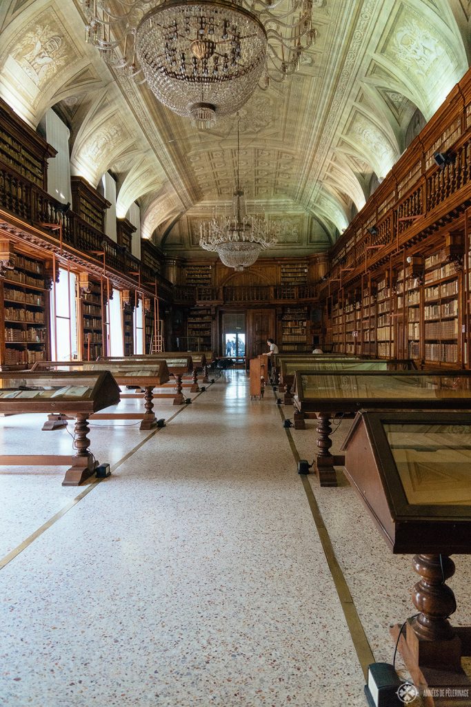 Library hall inside the Biblioteca Nazionale Braidense - one of the hidden tourist highlights in Milan, Italy