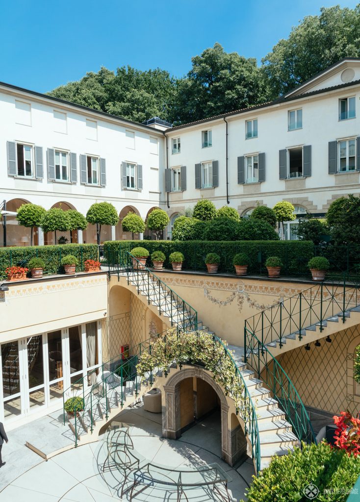 The beautiful garden inside the Four Seasons Hotel Milan