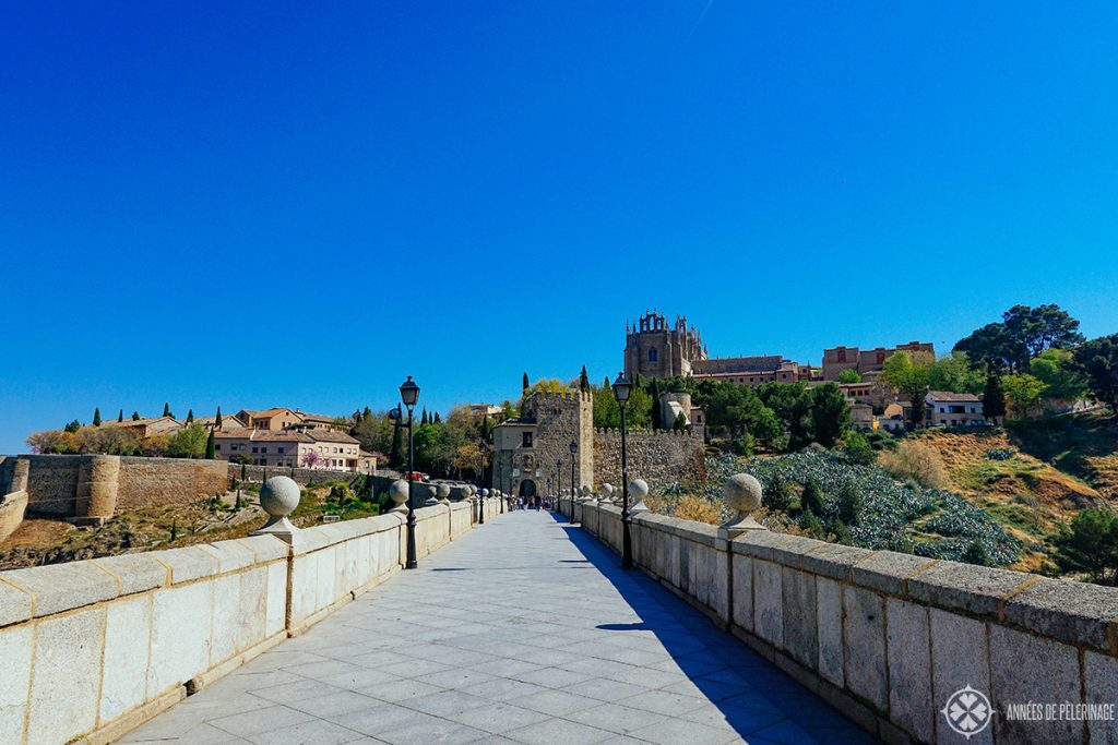 The view along the Puente de San Martín in Toledo, Spain