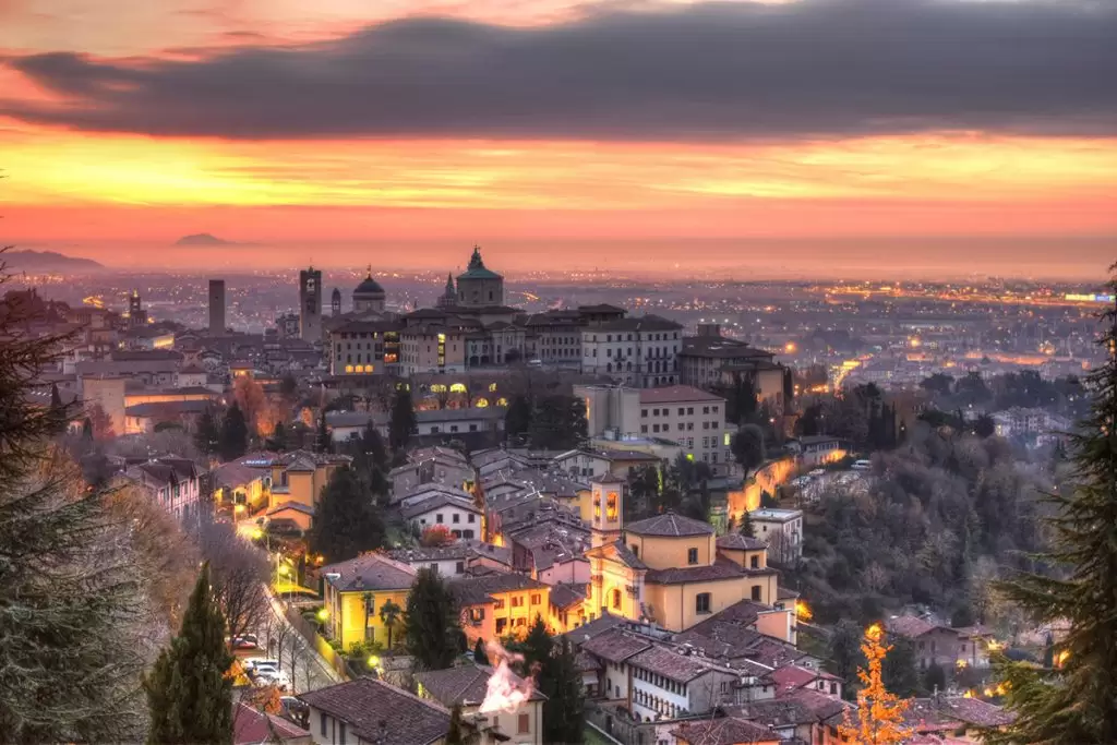 Panorma of the old tow of Bergamo, Italy - a perfect day trip from Milan