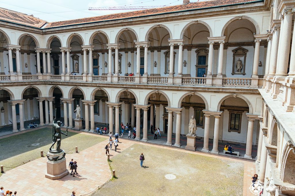 View of the Courtyard of the Pinacoteca di Brera in Milan, Italy