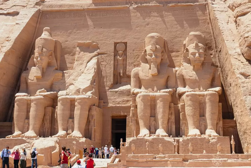 Entrance of the great temple of Ramses II in Abu Simbel Egypt