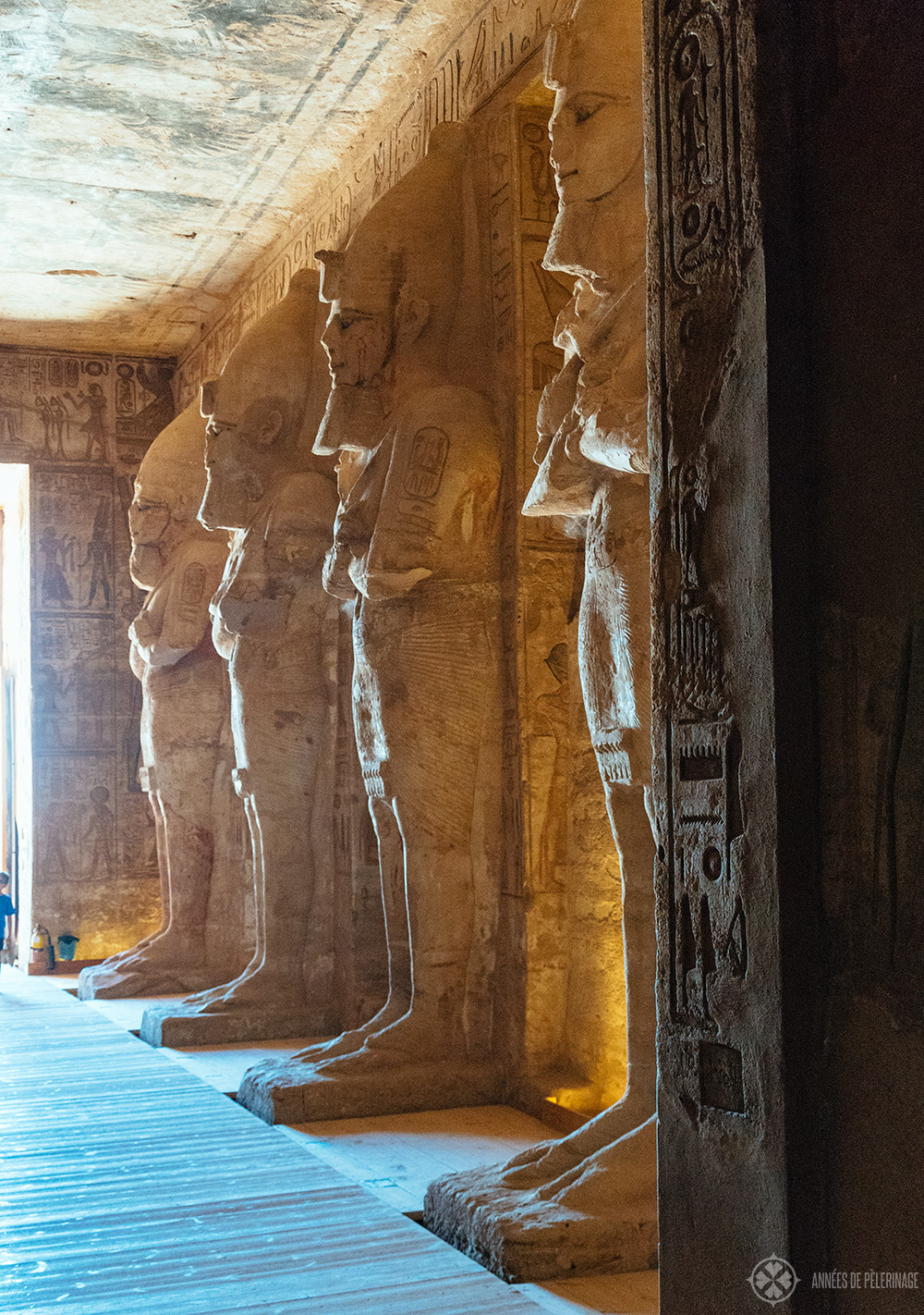 Collosal statues of Ramses II inside the great temple in Abu Simbel, Egypt